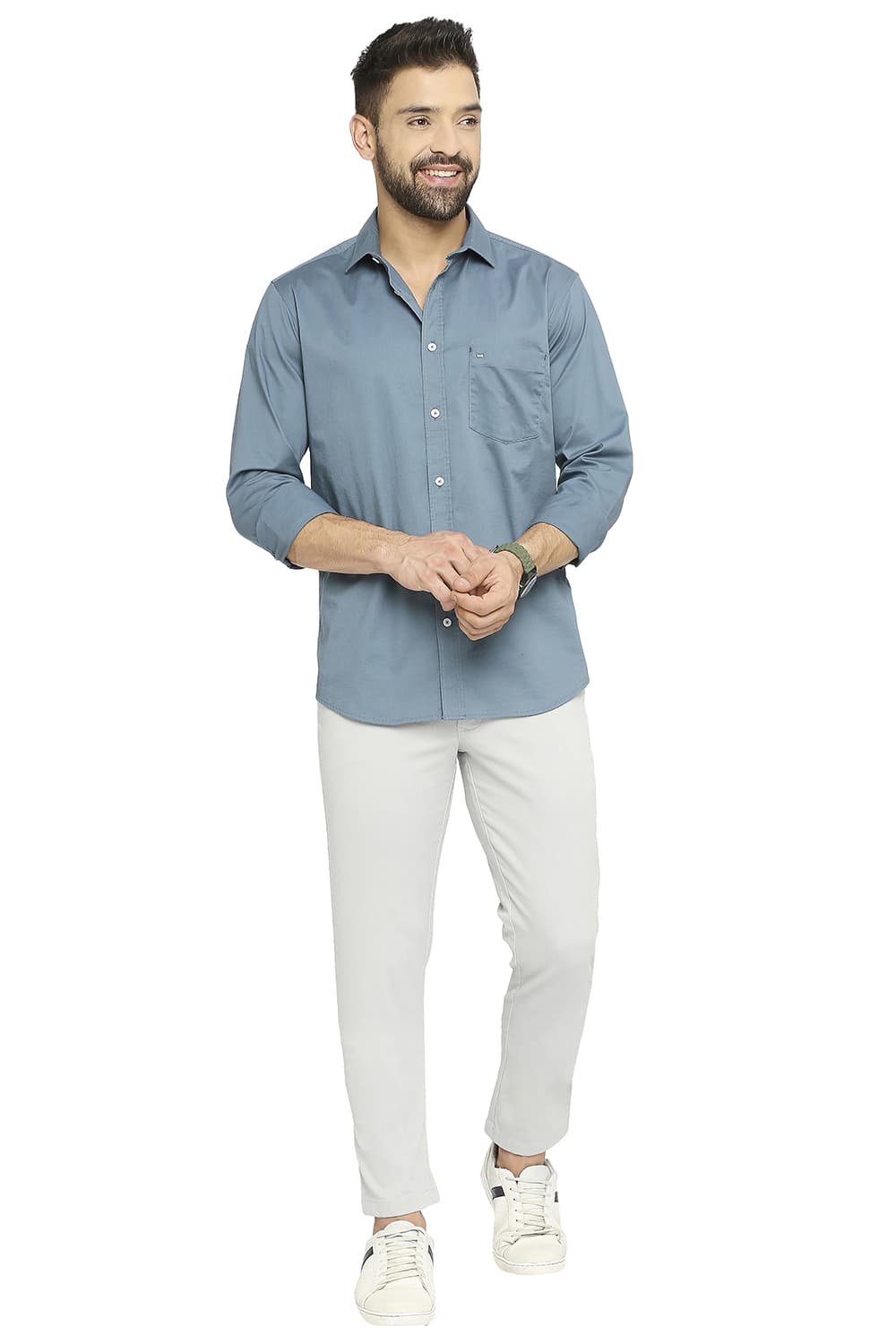 BASICS SLIM FIT COTTON STRETCH TWILL SHIRT