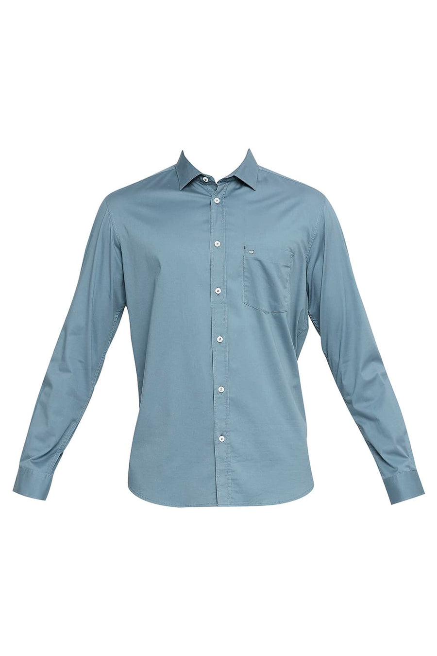 BASICS SLIM FIT RIVERSIDE BLUE COTTON STRETCH TWILL SHIRT