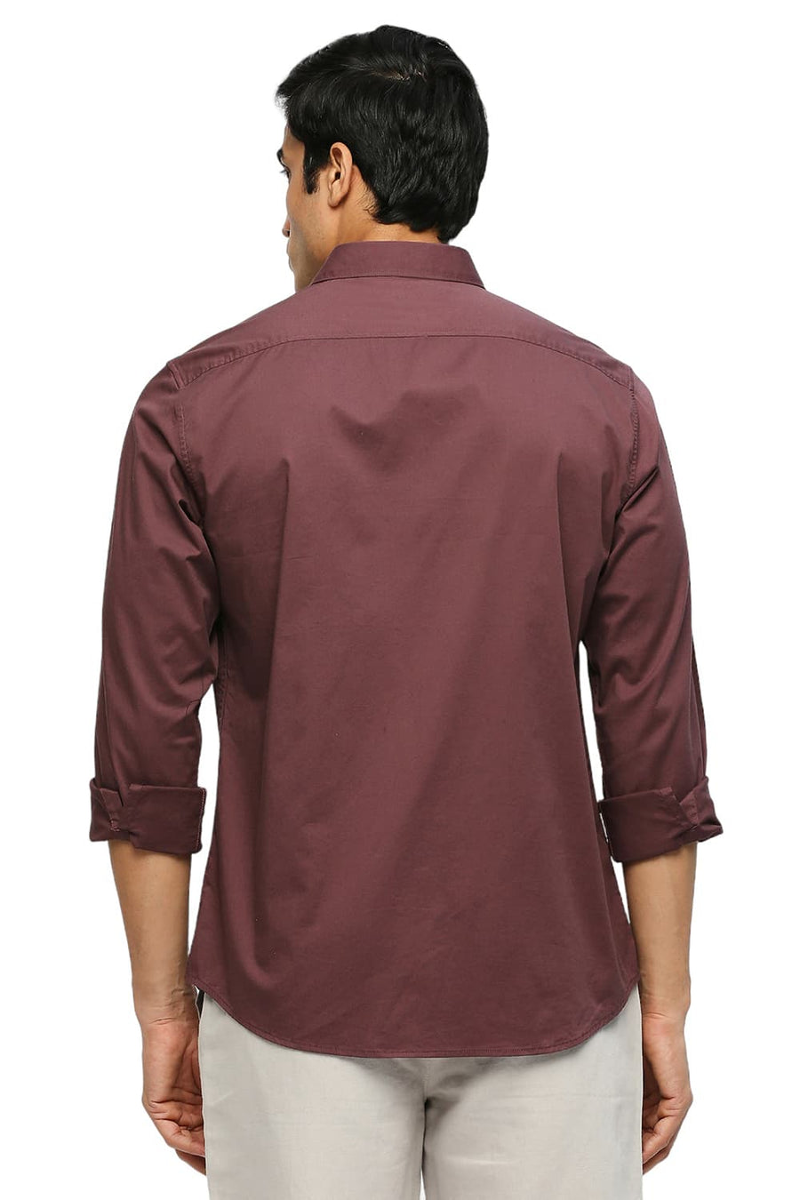 BASICS SLIM FIT BITTER BROWN COTTON STRETCH TWILL SHIRT