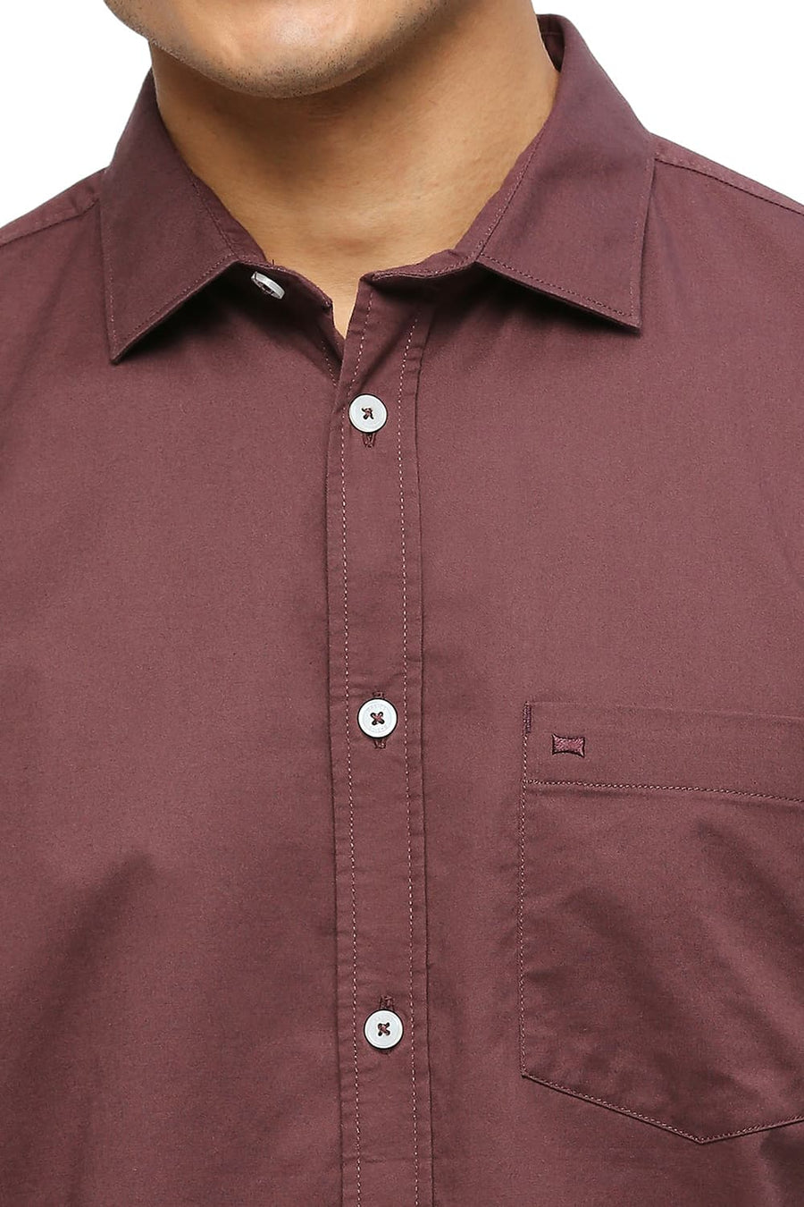 BASICS SLIM FIT BITTER BROWN COTTON STRETCH TWILL SHIRT