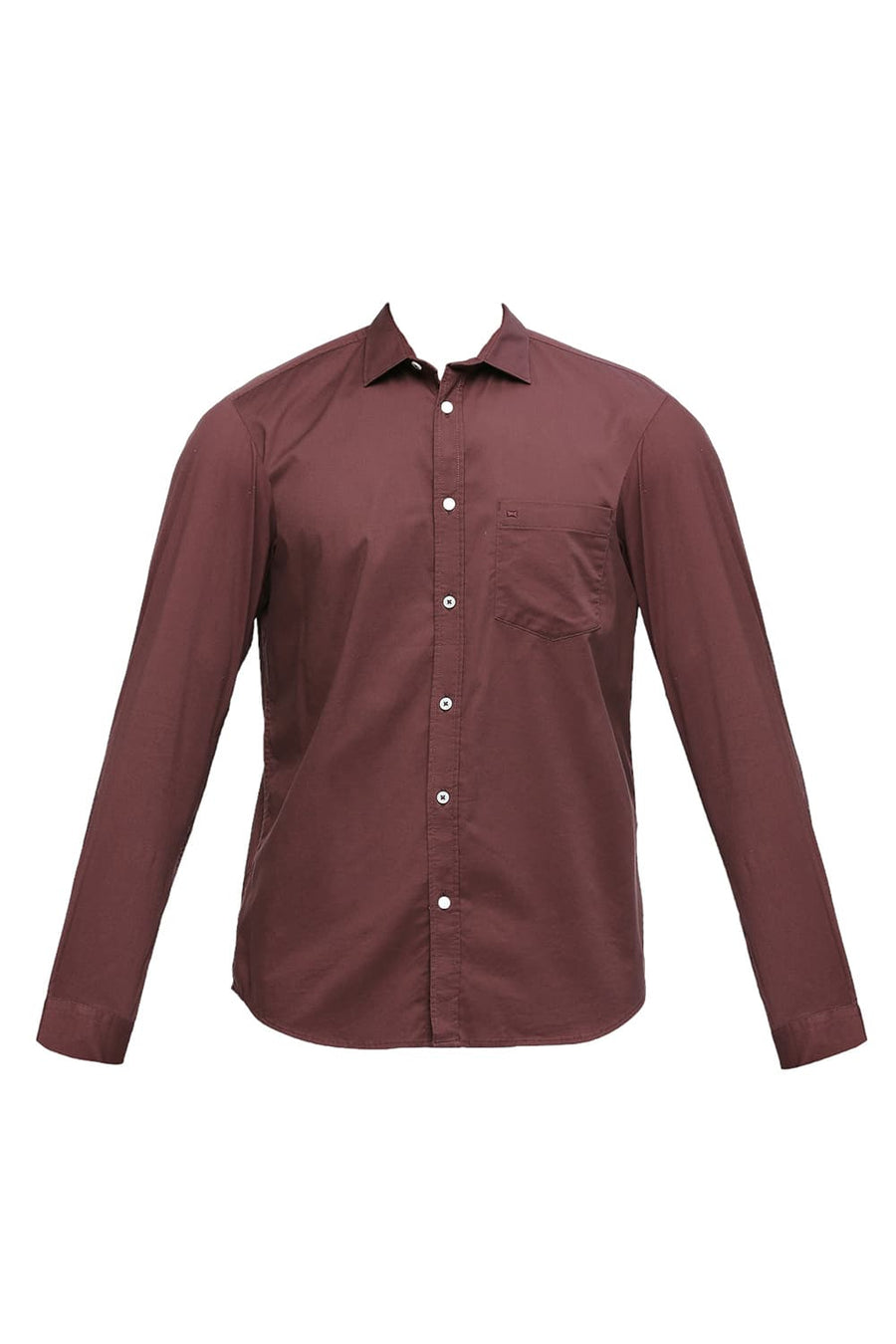 BASICS SLIM FIT BITTER BROWN COTTON STRETCH TWILL SHIRT