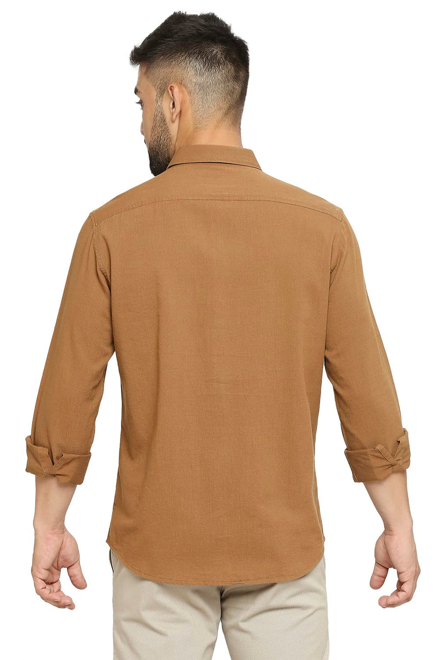 BASICS SLIM FIT DACHSHUND KHAKI COTTON SLUB TWILL SHIRT