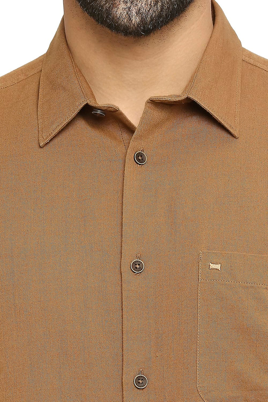 BASICS SLIM FIT DACHSHUND KHAKI COTTON SLUB TWILL SHIRT