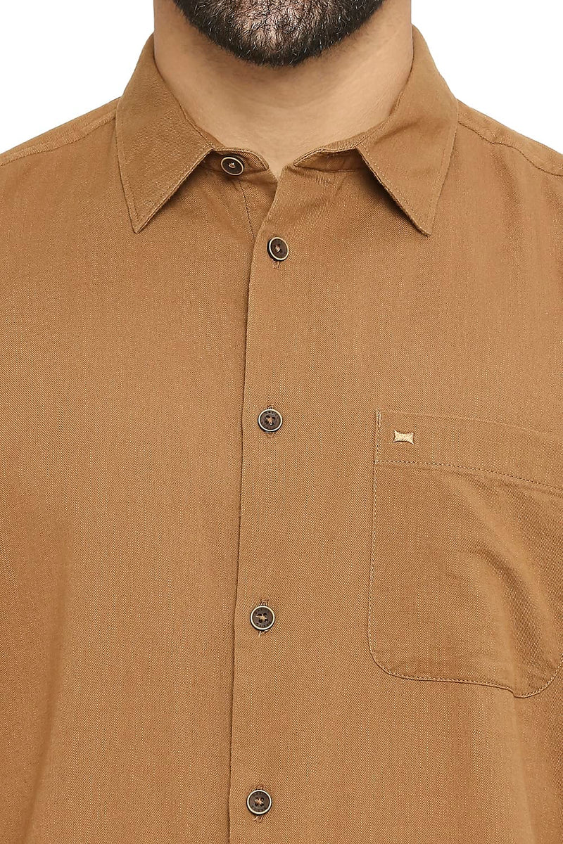 BASICS SLIM FIT COTTON SLUB TWILL HALFSLEEVES SHIRT