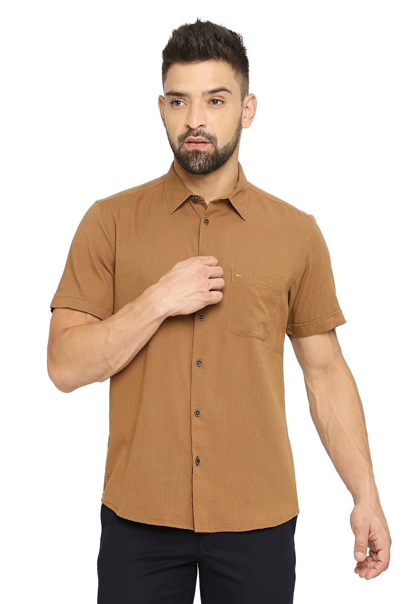 BASICS SLIM FIT COTTON SLUB TWILL SHIRT