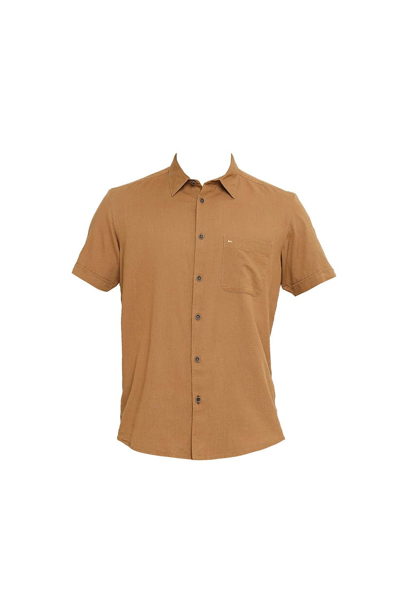 BASICS SLIM FIT COTTON SLUB TWILL HALFSLEEVES SHIRT