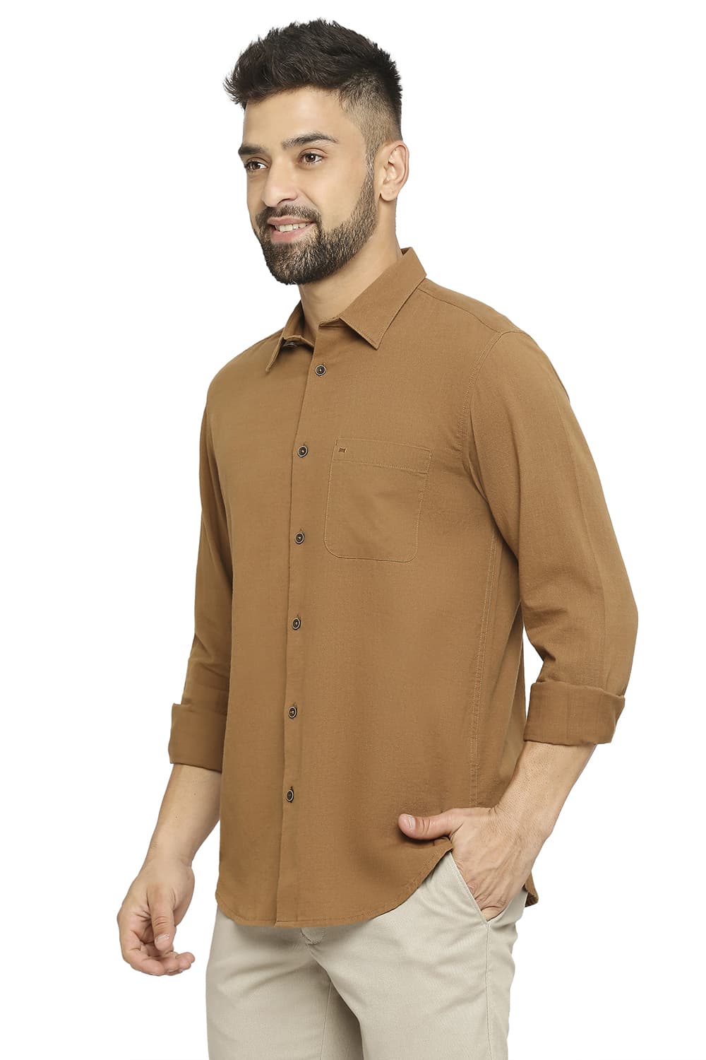 BASICS SLIM FIT COTTON SLUB TWILL SHIRT