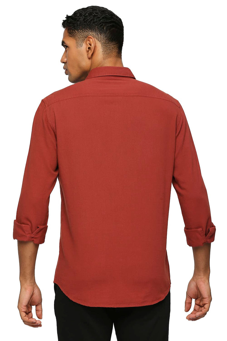 BASICS SLIM FIT ARABIAN RED COTTON SLUB TWILL SHIRT