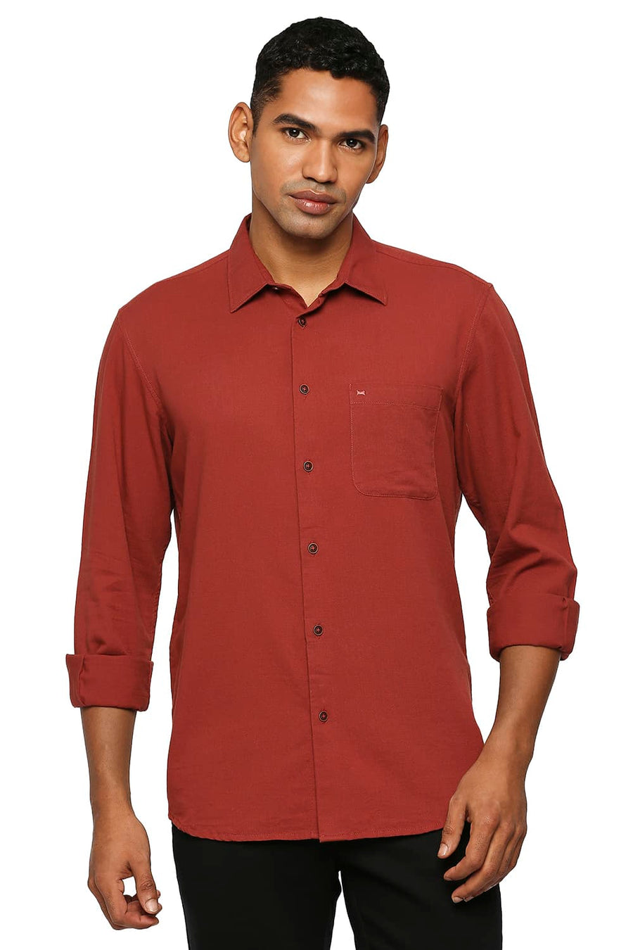 BASICS SLIM FIT ARABIAN RED COTTON SLUB TWILL SHIRT