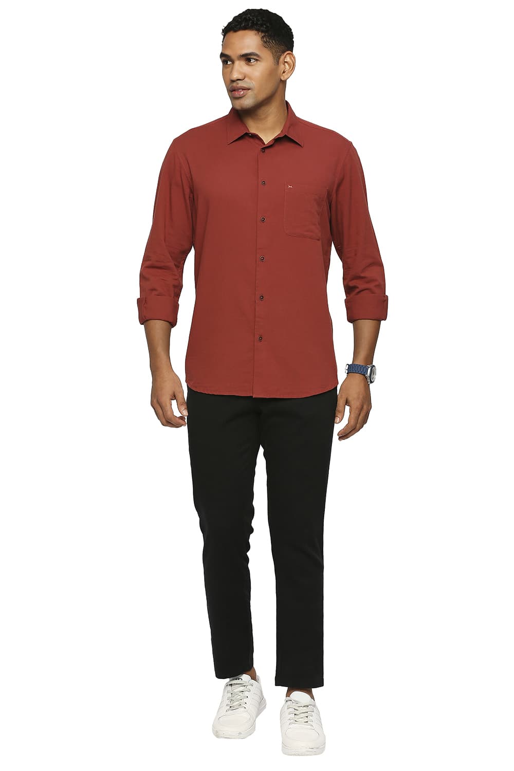 BASICS SLIM FIT COTTON SLUB TWILL SHIRT