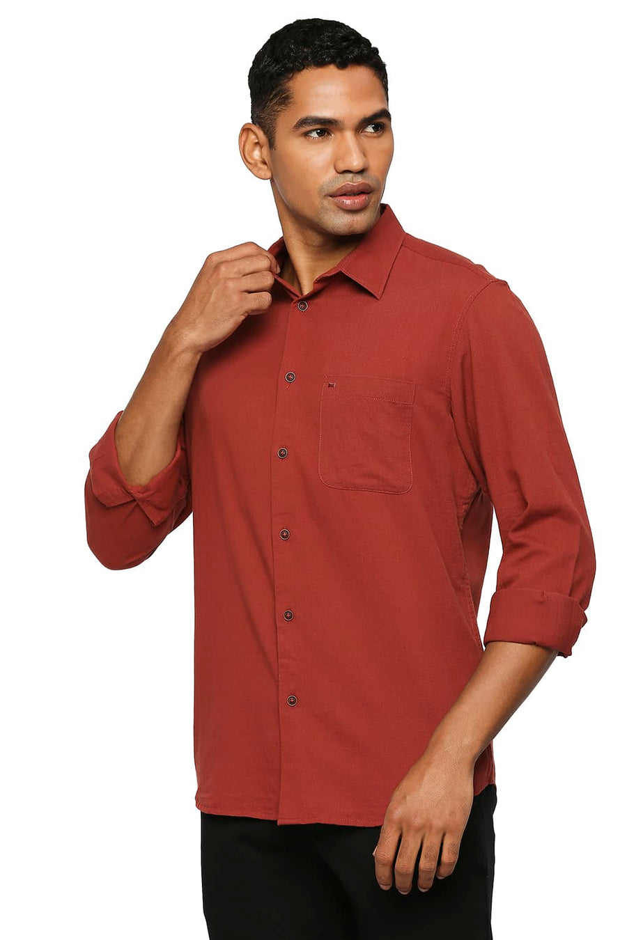 BASICS SLIM FIT ARABIAN RED COTTON SLUB TWILL SHIRT