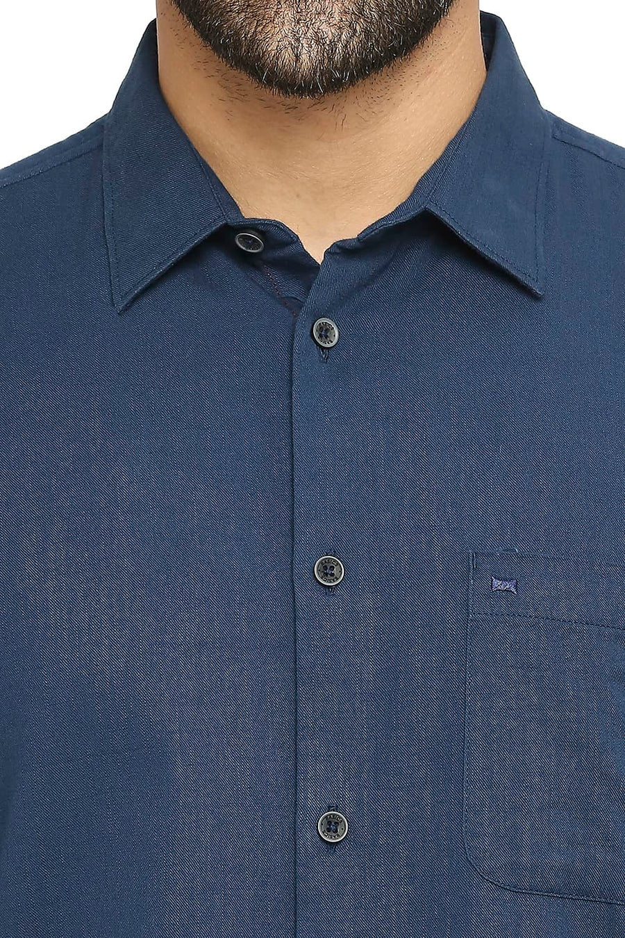 BASICS SLIM FIT MAJOLICA NAVY COTTON SLUB TWILL SHIRT