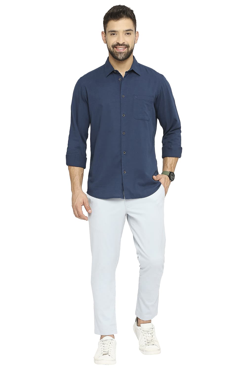 BASICS SLIM FIT COTTON SLUB TWILL SHIRT