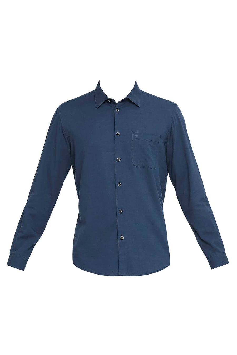BASICS SLIM FIT MAJOLICA NAVY COTTON SLUB TWILL SHIRT