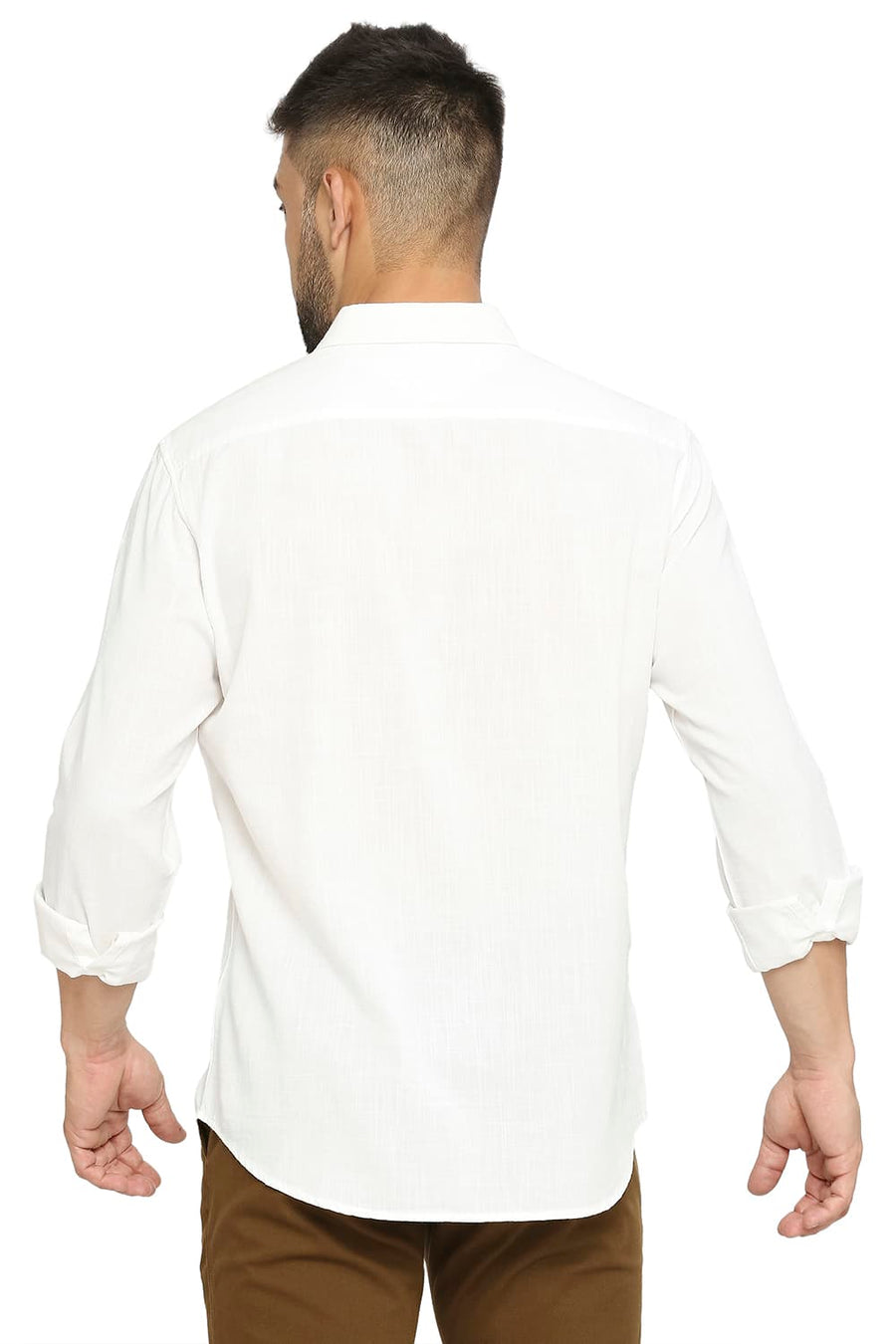 BASICS SLIM FIT SNOW WHITE COTTON SLUB TWILL SHIRT