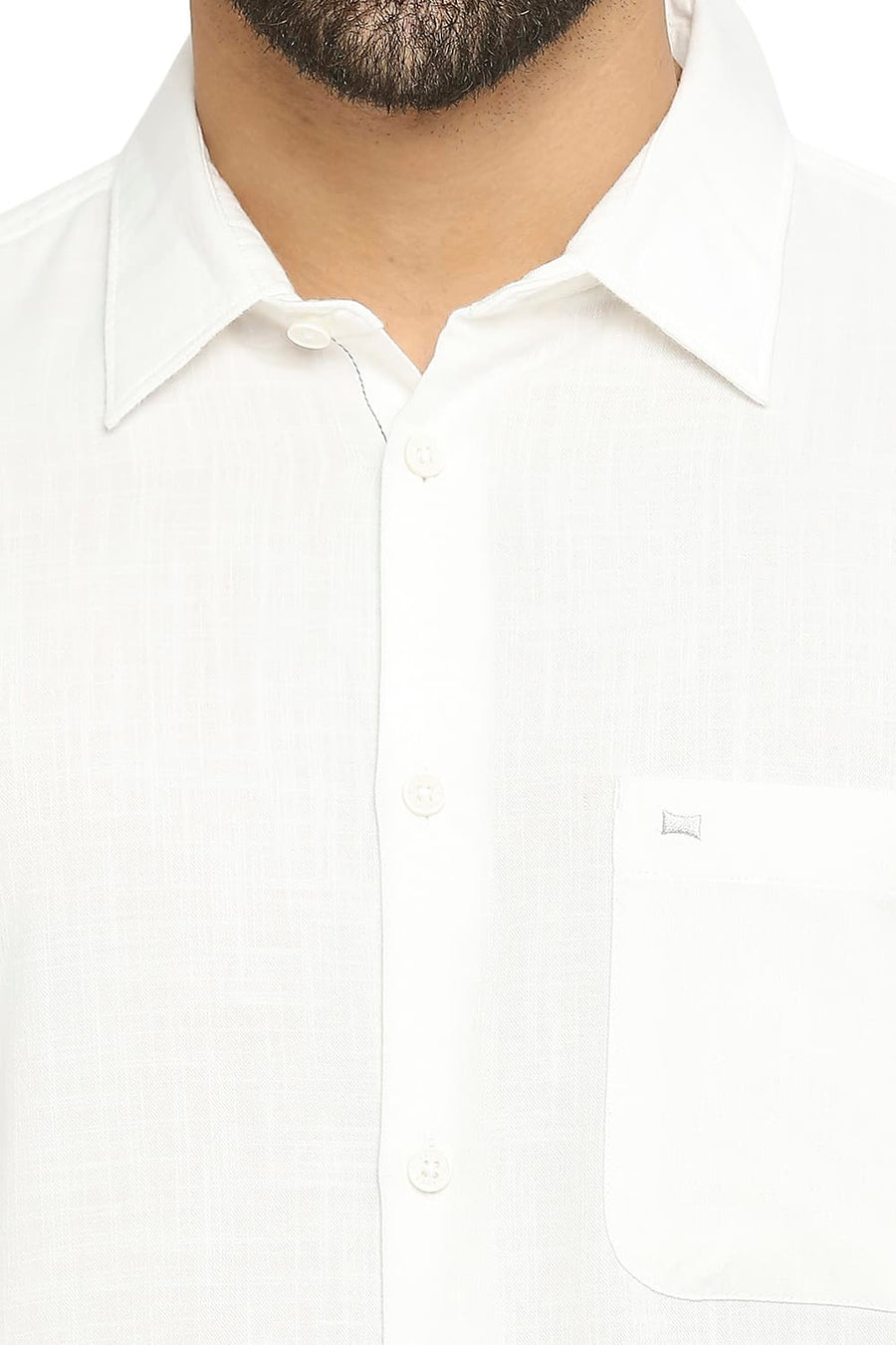 BASICS SLIM FIT SNOW WHITE COTTON SLUB TWILL SHIRT