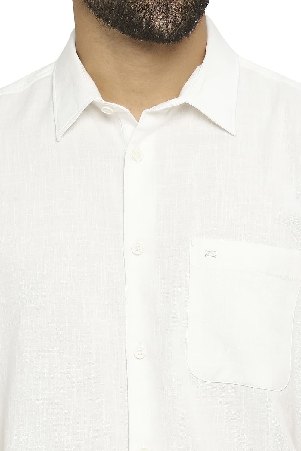 BASICS SLIM FIT COTTON SLUB TWILL HALFSLEEVES SHIRT