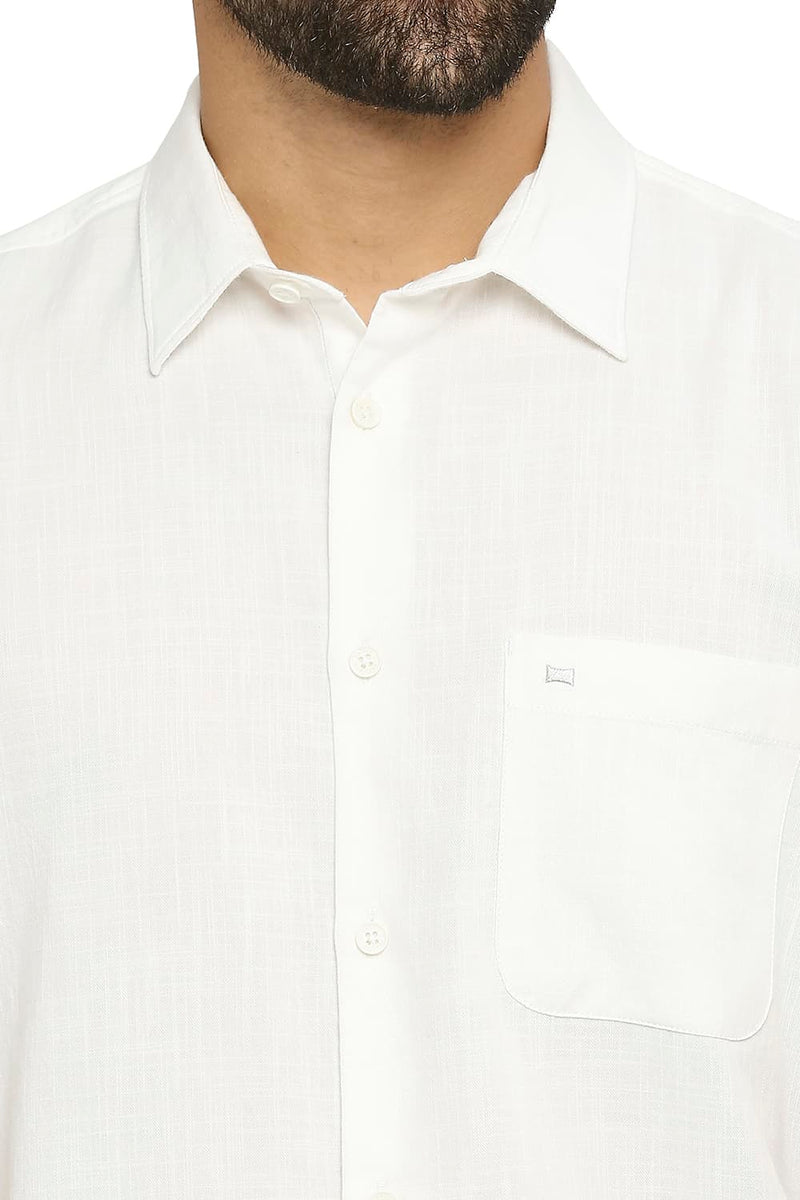 BASICS SLIM FIT COTTON SLUB TWILL HALFSLEEVES SHIRT