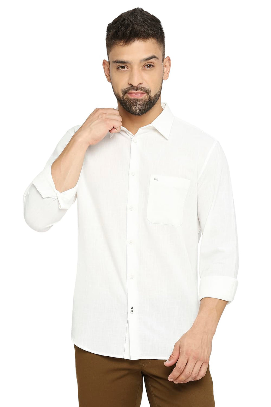 BASICS SLIM FIT SNOW WHITE COTTON SLUB TWILL SHIRT