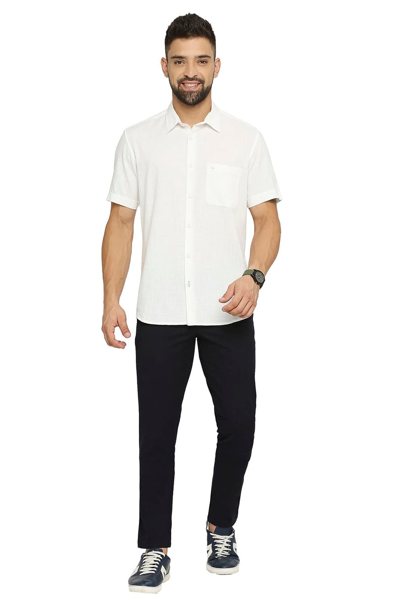 BASICS SLIM FIT COTTON SLUB TWILL HALFSLEEVES SHIRT