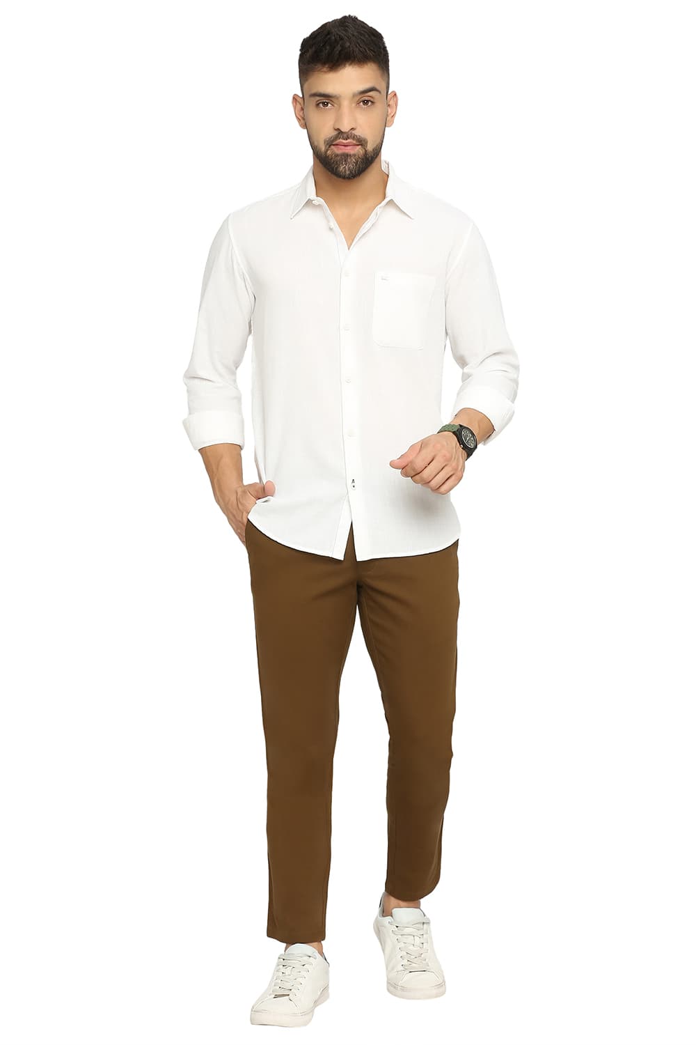 BASICS SLIM FIT COTTON SLUB TWILL SHIRT