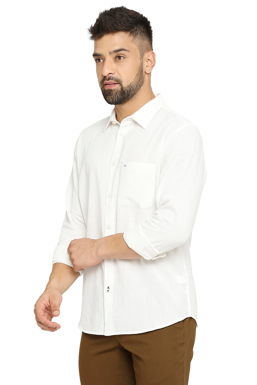 BASICS SLIM FIT SNOW WHITE COTTON SLUB TWILL SHIRT