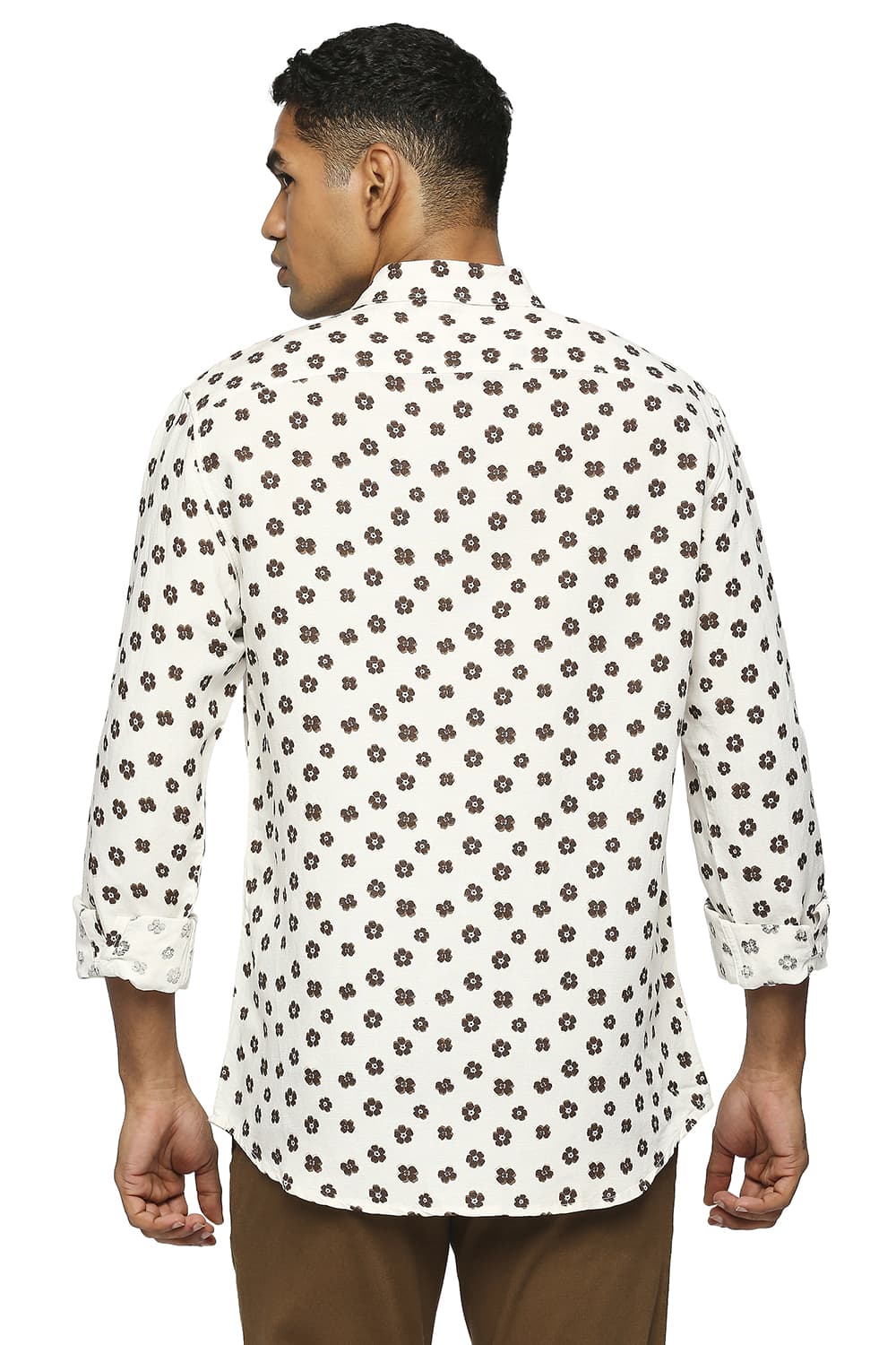 BASICS SLIM FIT LINEN VISCOSE PRINTED SHIRT