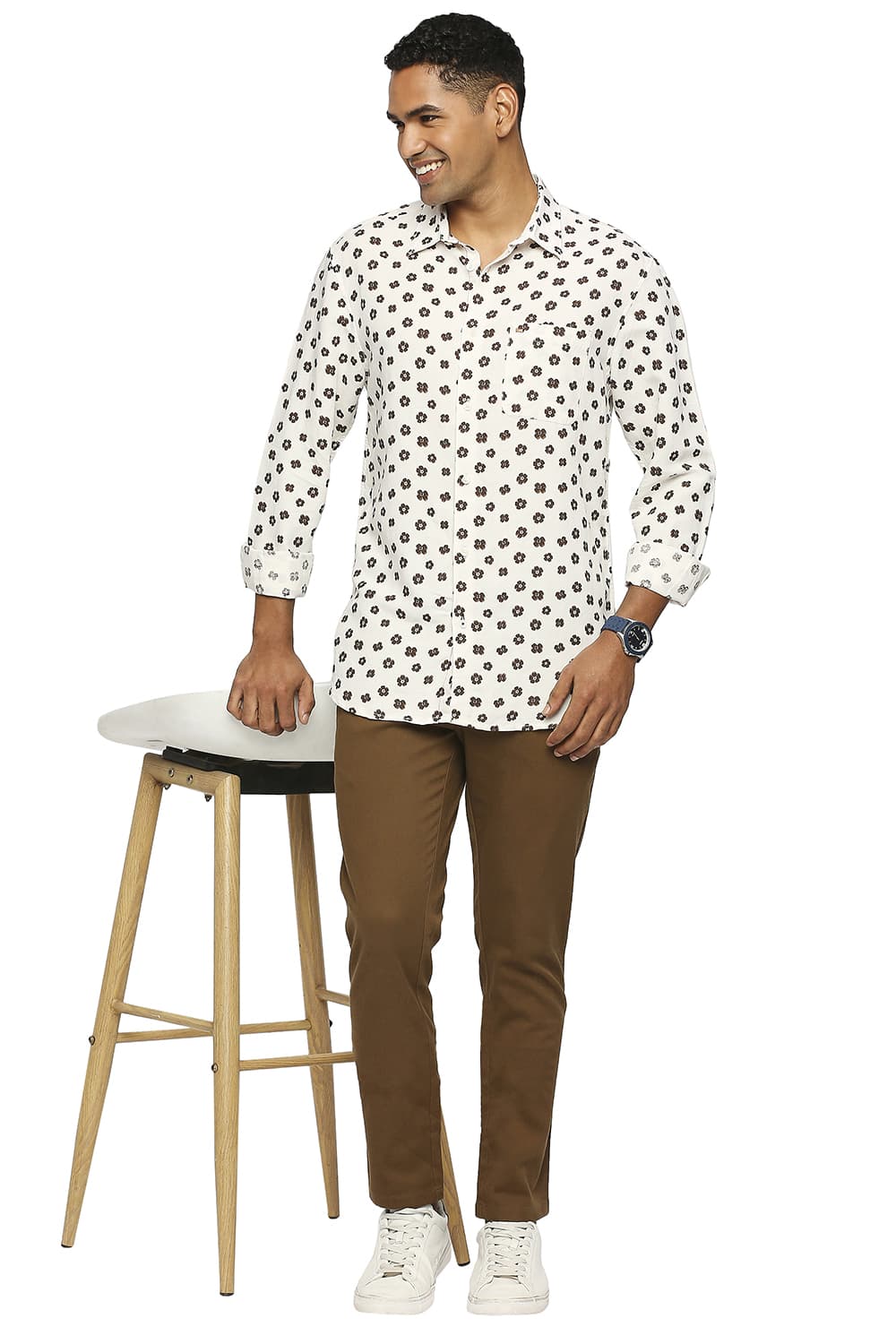 BASICS SLIM FIT LINEN VISCOSE PRINTED SHIRT