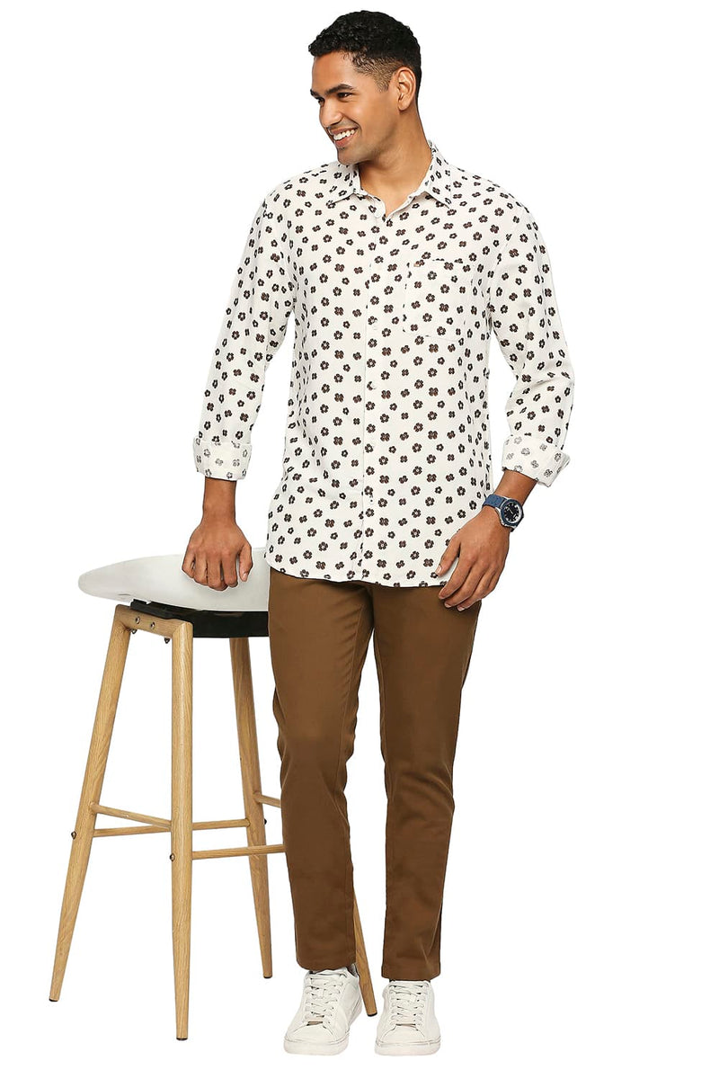 BASICS SLIM FIT LINEN VISCOSE PRINTED SHIRT