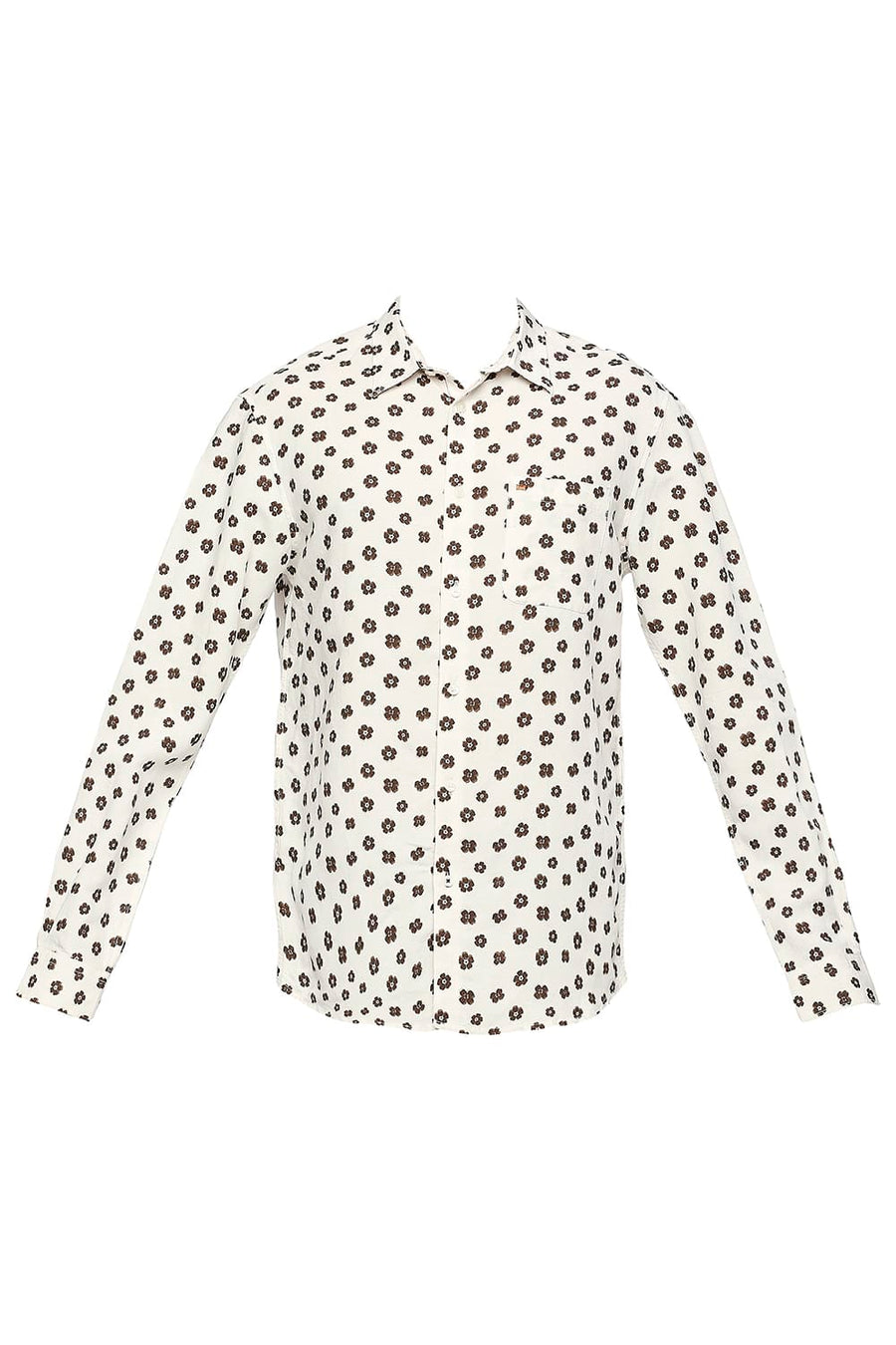 BASICS SLIM FIT ANTIQUE BEIGE LINEN VISCOSE PRINTED SHIRT