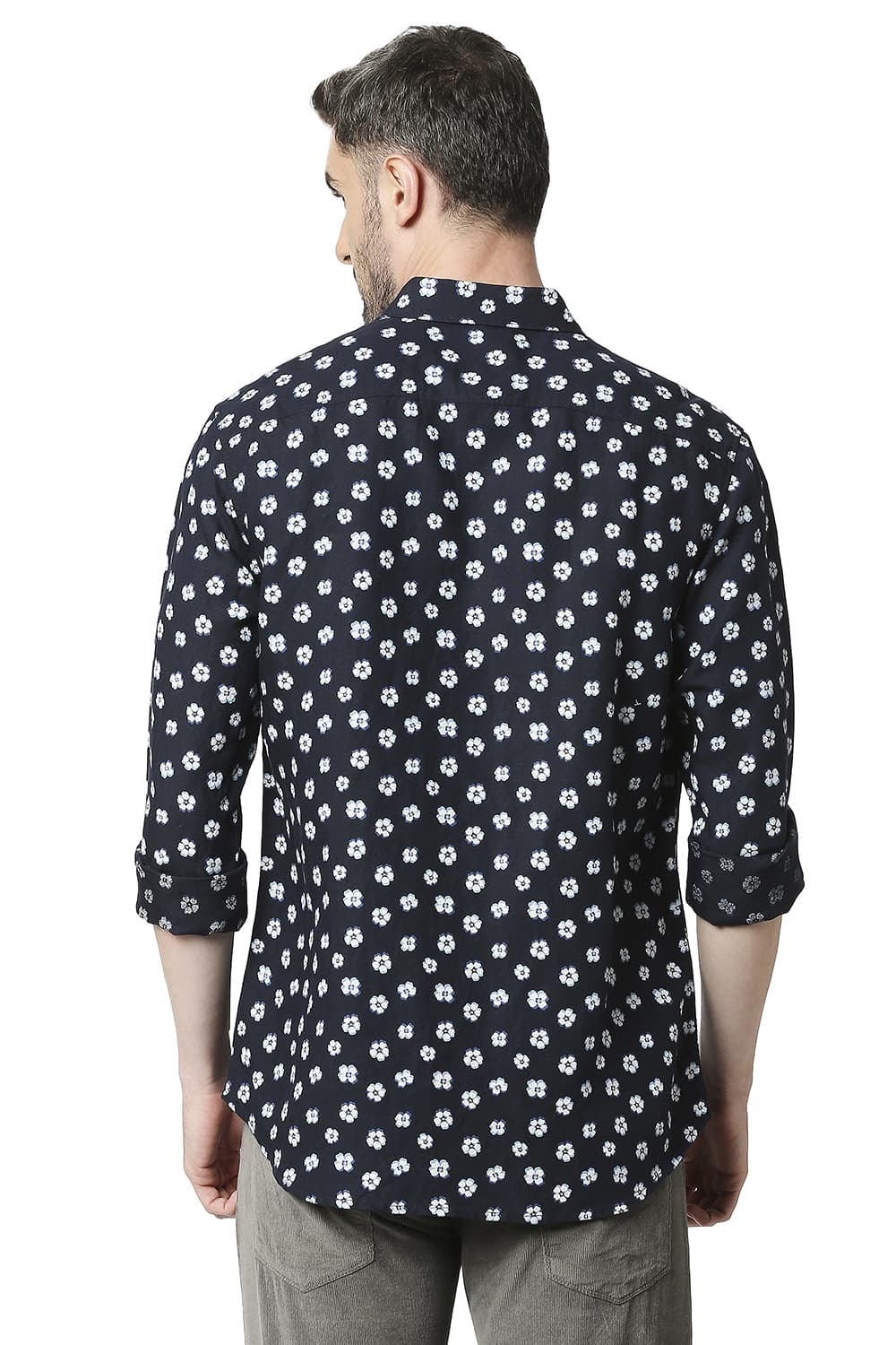 BASICS SLIM FIT LINEN VISCOSE PRINTED SHIRT