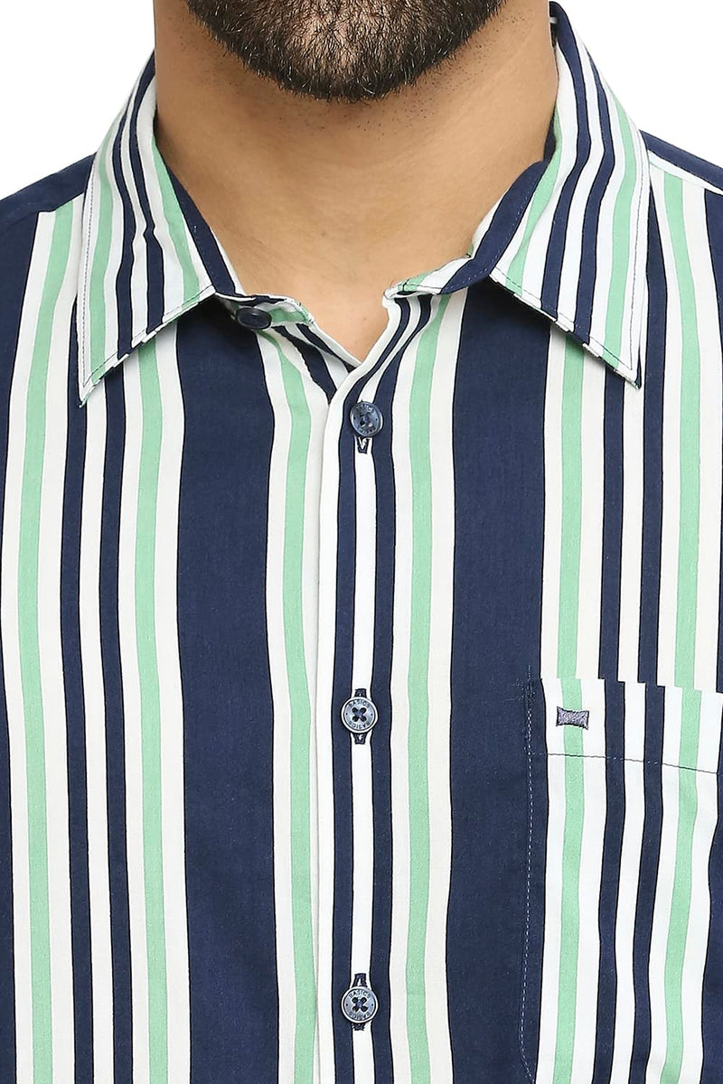 BASICS SLIM FIT COTTON VISCOSE PRINTED STRIPE SHIRT