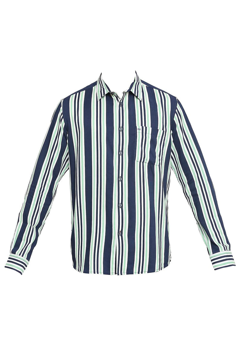 BASICS SLIM FIT COTTON VISCOSE PRINTED STRIPE SHIRT