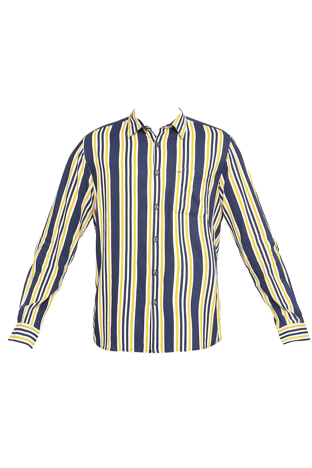 BASICS SLIM FIT COTTON VISCOSE PRINTED STRIPE SHIRT