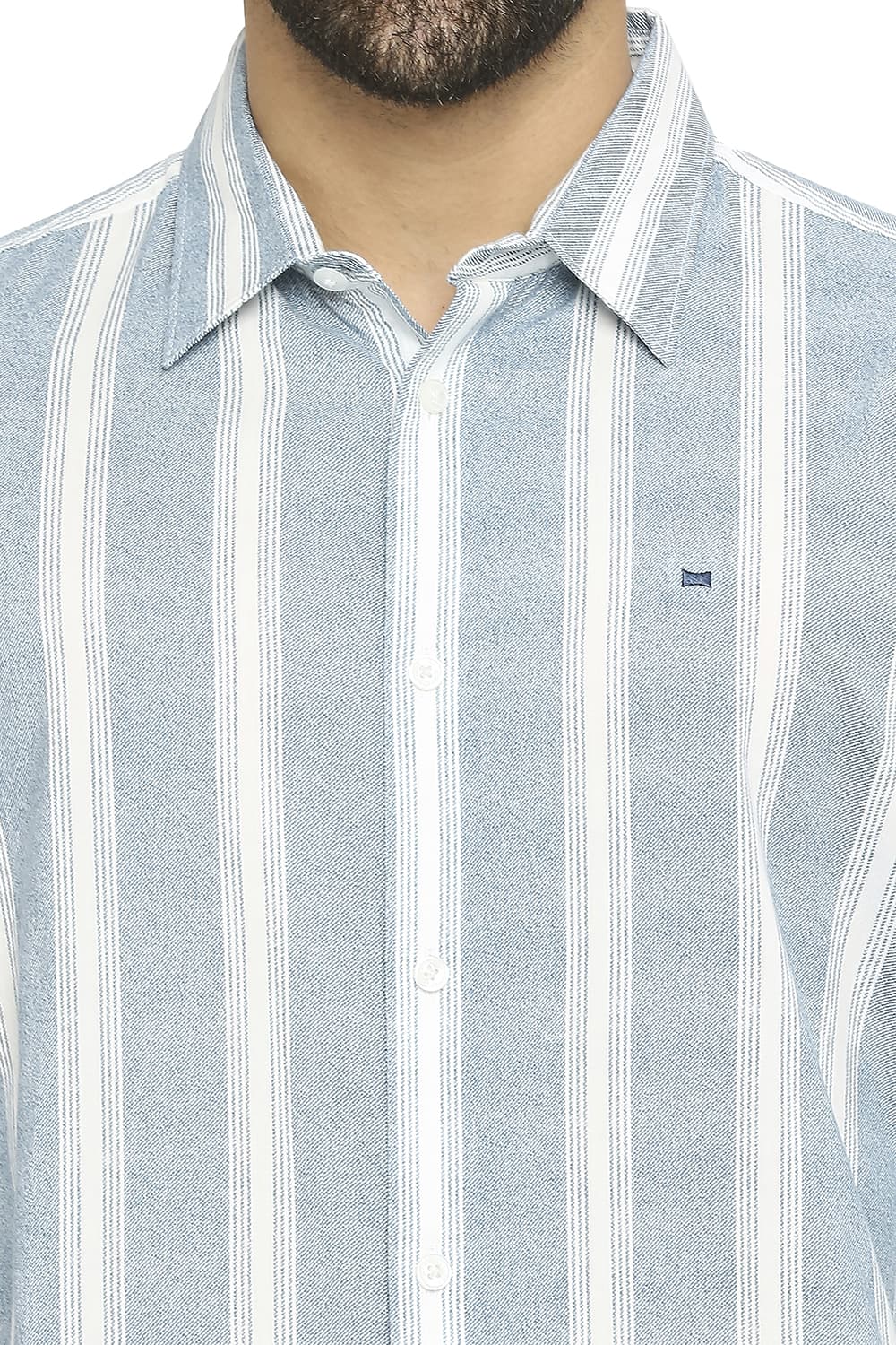 BASICS SLIM FIT COTTON VISCOSE PRINTED STRIPE SHIRT