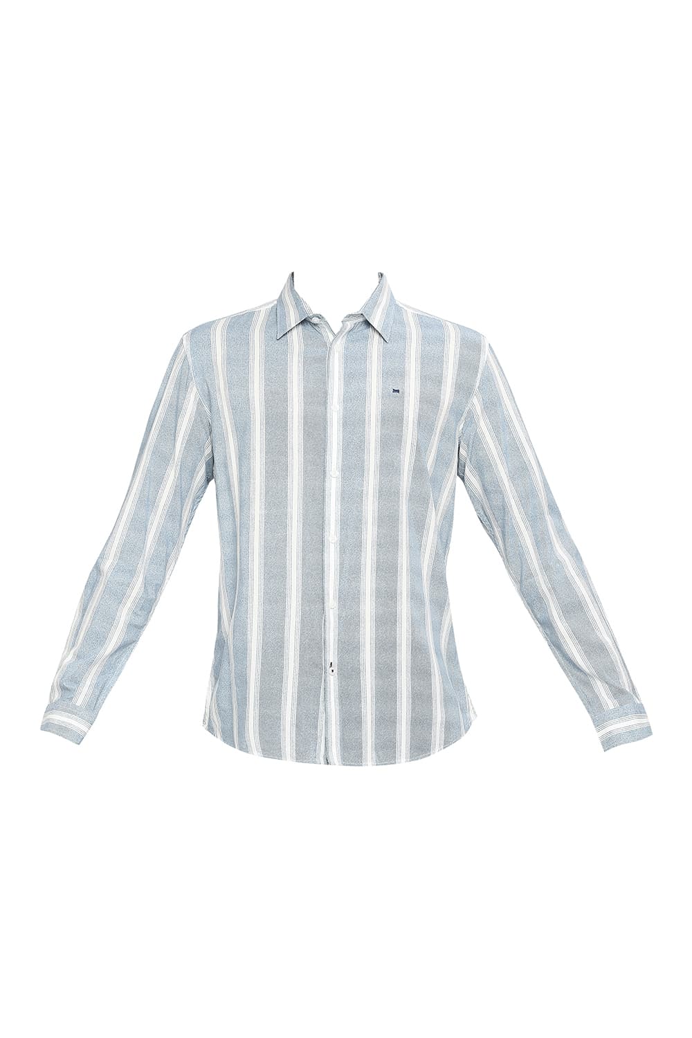 BASICS SLIM FIT COTTON VISCOSE PRINTED STRIPE SHIRT