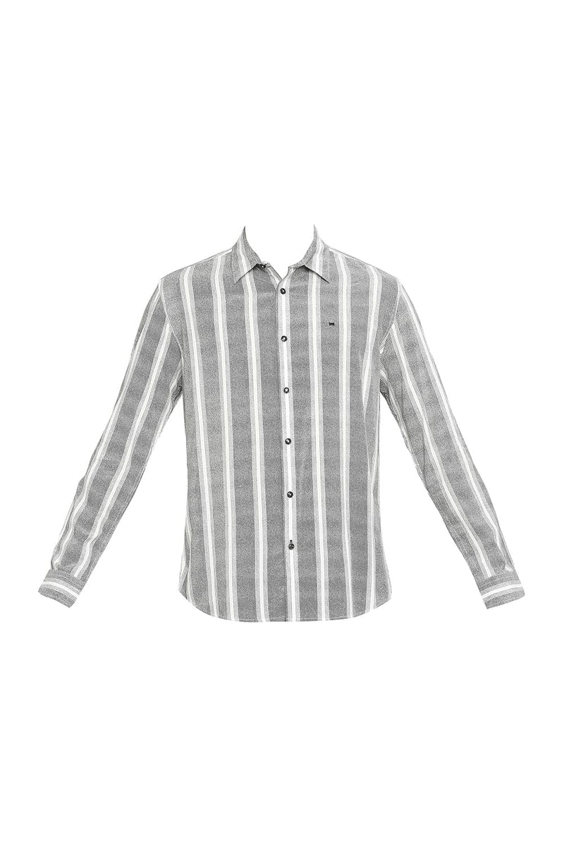 BASICS SLIM FIT COTTON VISCOSE PRINTED STRIPE SHIRT