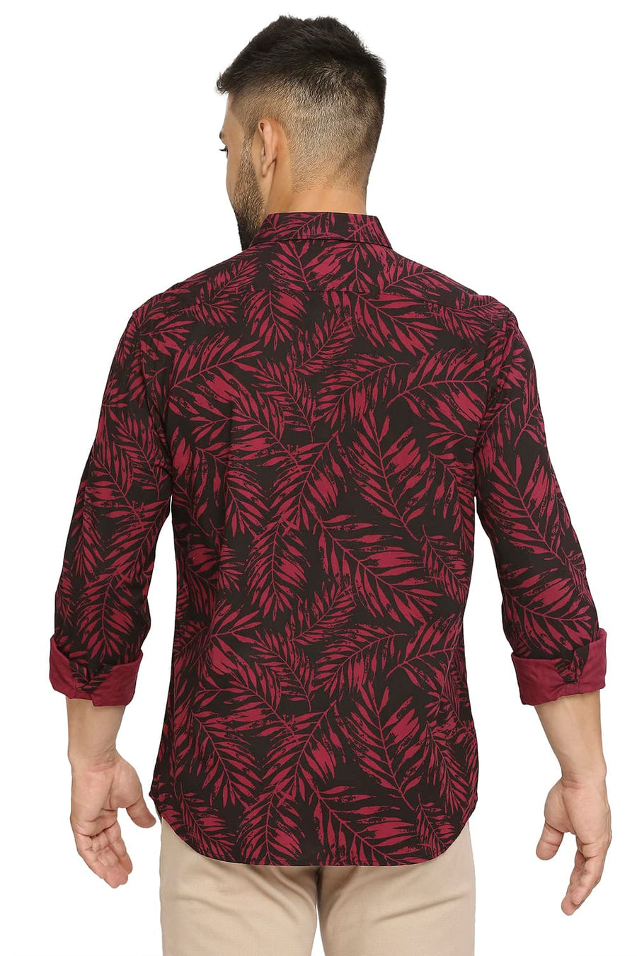 BASICS SLIM FIT PERSIAN WINE COTTON VISCOSE PRINTED SHIRT