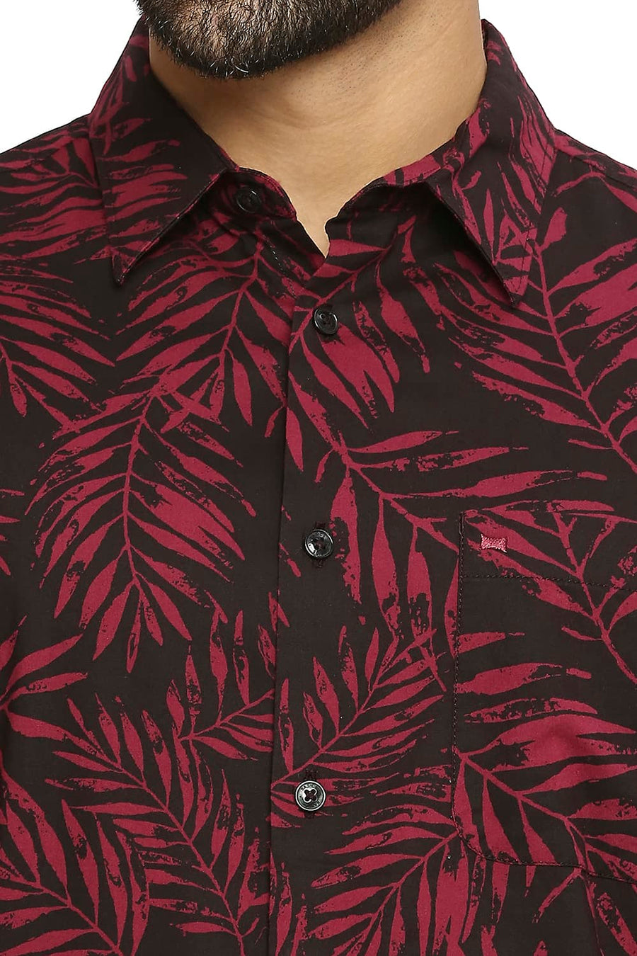BASICS SLIM FIT PERSIAN WINE COTTON VISCOSE PRINTED SHIRT