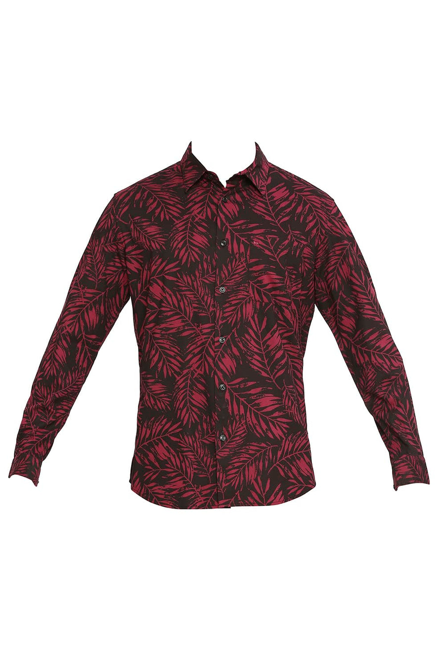 BASICS SLIM FIT PERSIAN WINE COTTON VISCOSE PRINTED SHIRT