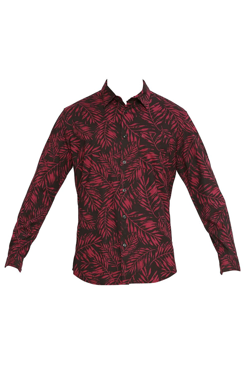 BASICS SLIM FIT COTTON VISCOSE PRINTED SHIRT