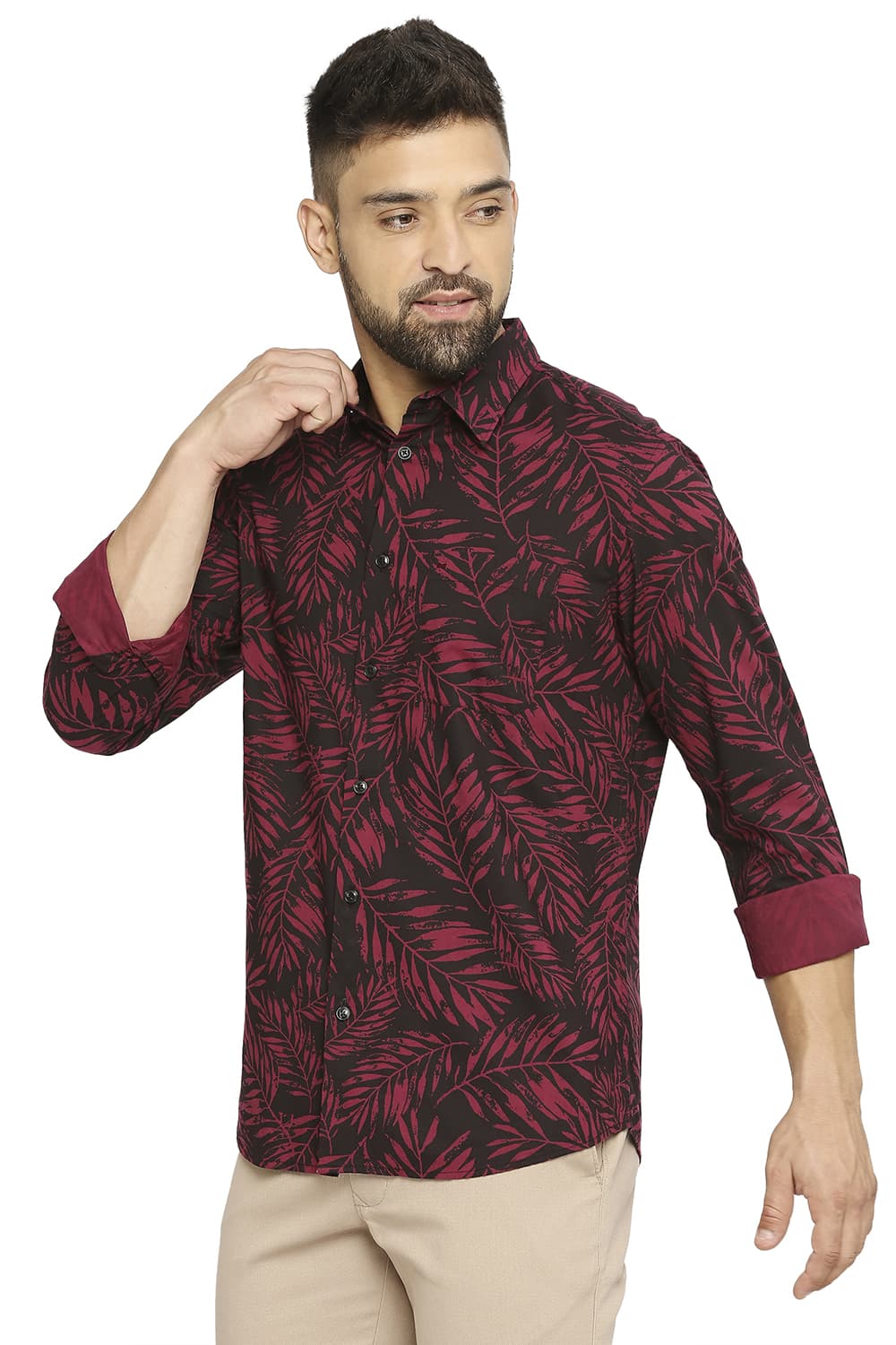 BASICS SLIM FIT COTTON VISCOSE PRINTED SHIRT