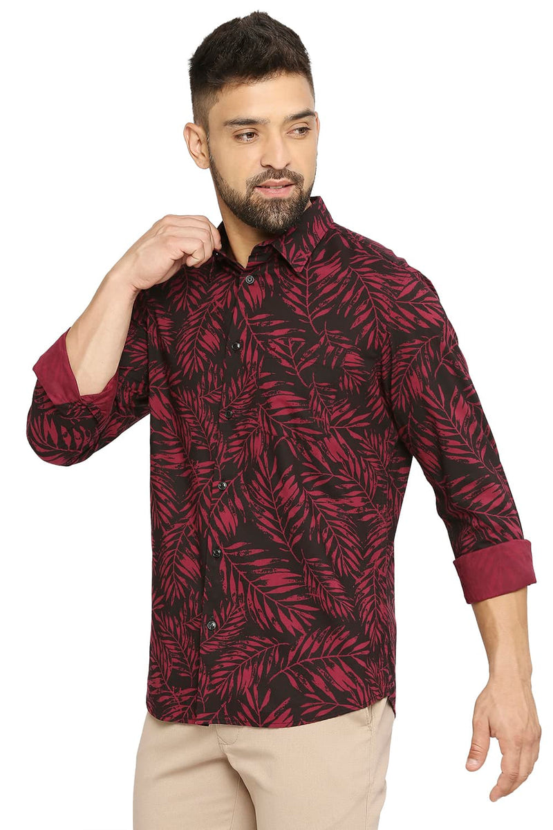 BASICS SLIM FIT COTTON VISCOSE PRINTED SHIRT