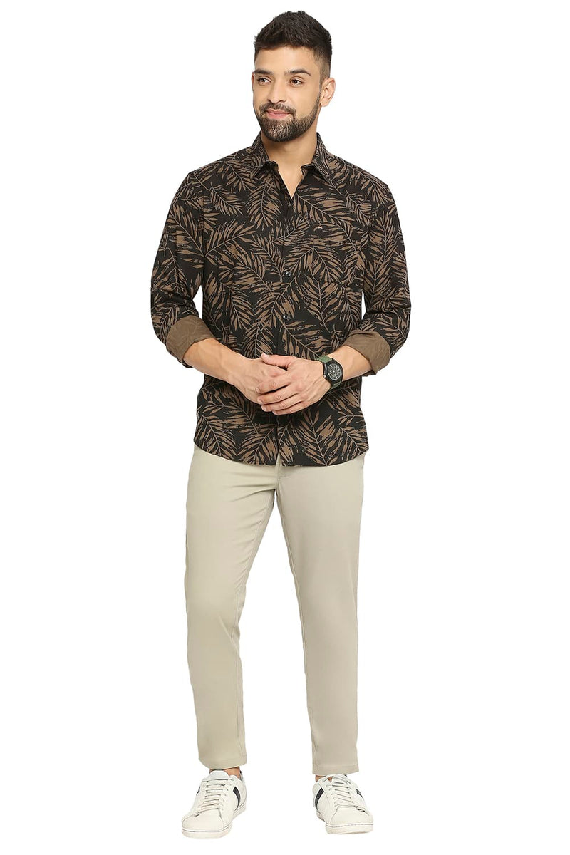 BASICS SLIM FIT COTTON VISCOSE PRINTED SHIRT