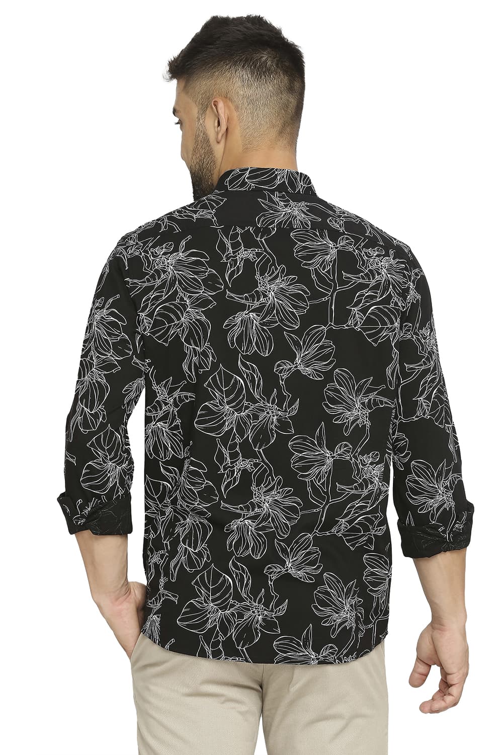 BASICS SLIM FIT COTTON VISCOSE PRINTED SHIRT