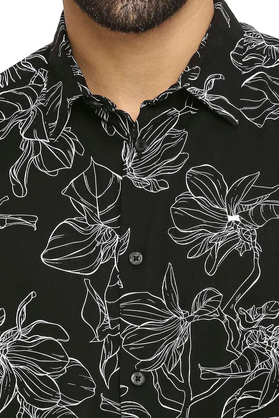 BASICS SLIM FIT CAVIAR BLACK COTTON VISCOSE PRINTED SHIRT