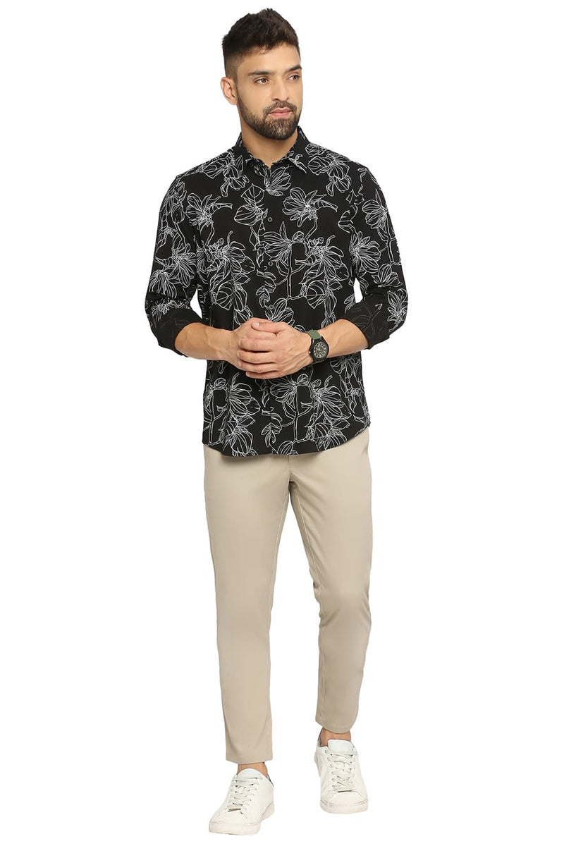 BASICS SLIM FIT COTTON VISCOSE PRINTED SHIRT