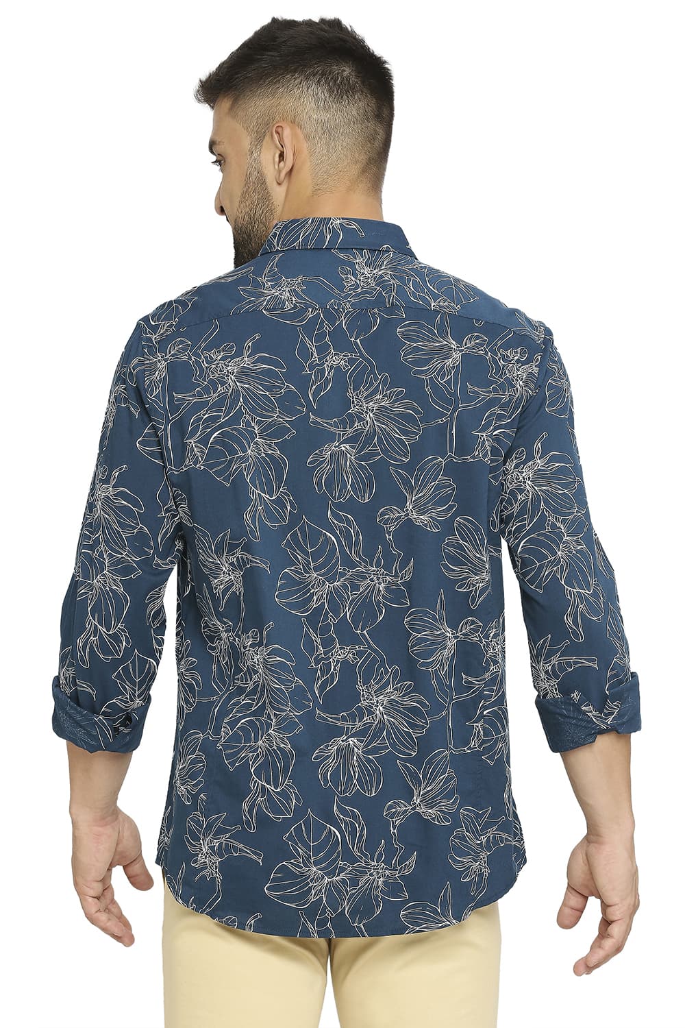 BASICS SLIM FIT COTTON VISCOSE PRINTED SHIRT