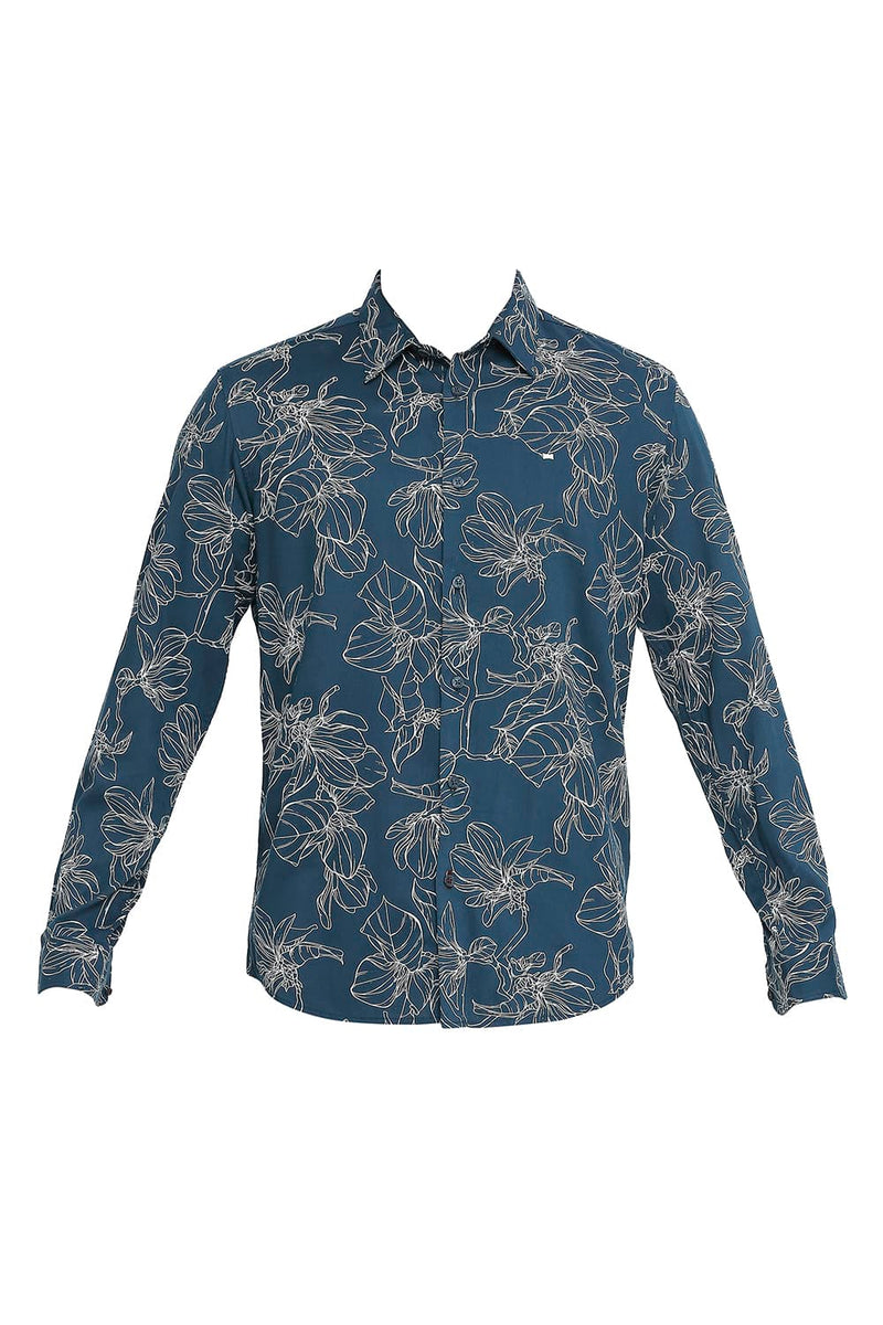 BASICS SLIM FIT COTTON VISCOSE PRINTED SHIRT