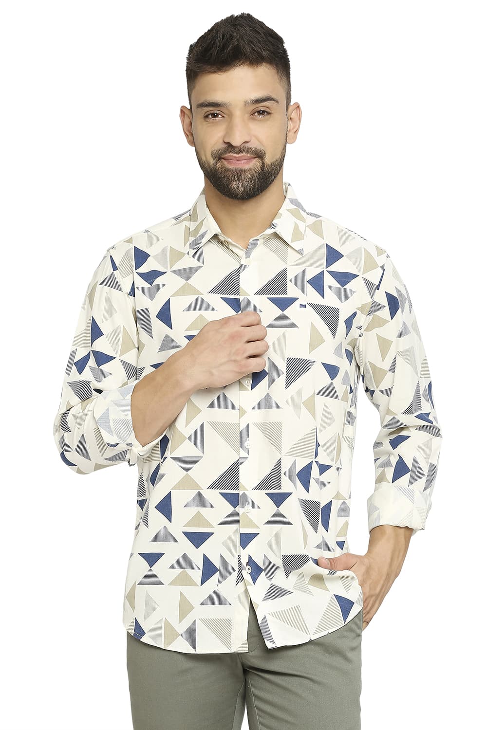 BASICS SLIM FIT COTTON VISCOSE PRINTED SHIRT